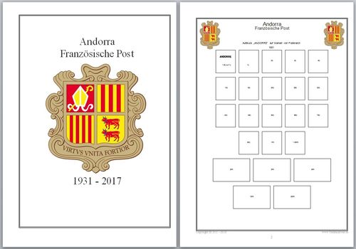 Vordruckblätter Andorra (Französische Post) von 1931 - 2017 auf CD in WORD und PDF