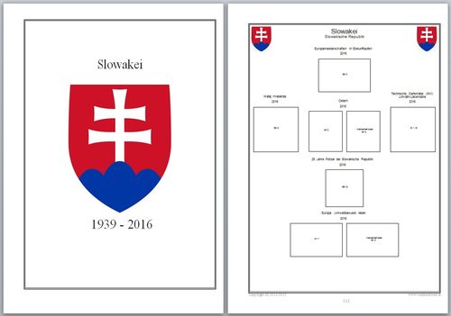Slowakei 2016 Ergänzungsblätter